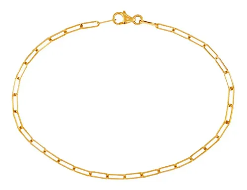 Pulsera Pulso Esclava Paperclip 2mm 18cm Oro 10k Kilates Italiano Diámetro 6 cm Largo 18 cm, Romantika Joyas, Joyería Fina, Oro Garantizado y Probado