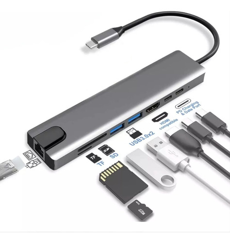 Adaptador Usb Tipo C 8 En 1 - Ethernet