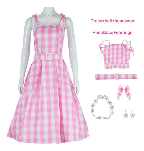 Disfraz De Barbie Para Niña Robbie Barbie Cosplay Vestido Rosa A Cuadros Uniforme De Película Para Halloween 2023