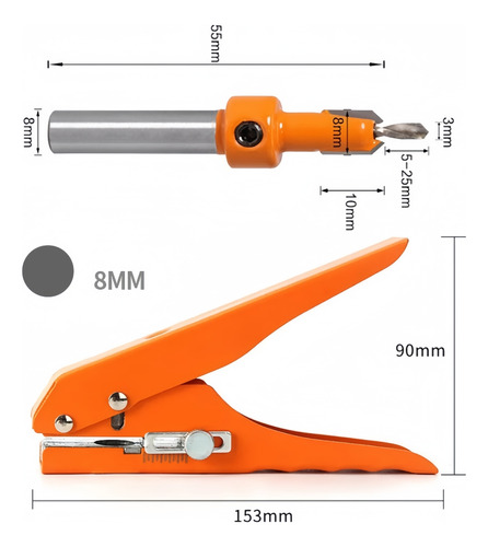 Pinza Perforadora Portátil De 8 Mm Y 2 Brocas