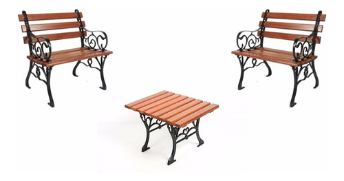 Conjunto Francês Jardim Madeira 1 Mesa E 2 Bancos Poltrona