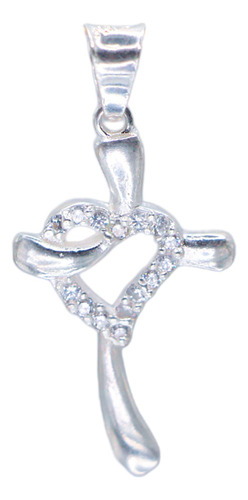 Dije Medalla Colgante Cruz Corazon Zirconia 100% Plata 3.5cm