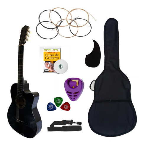 Guitarra Acústica Curva Ocelotl Paquete Básico De Accesorios Color Negro Orientación de la mano Derecha