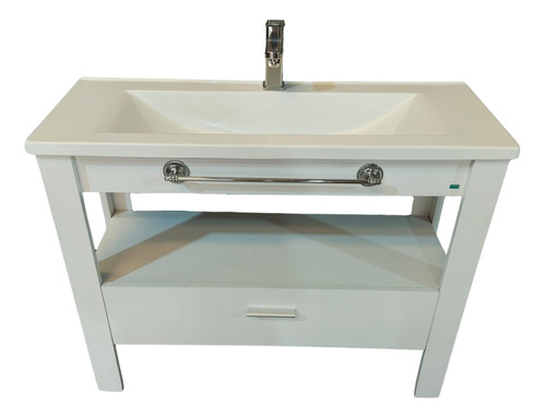 Vanitory 100cm Madera Maciza Laqueado Blanco Bacha Baño