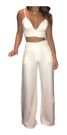 pantalona branca com cropped