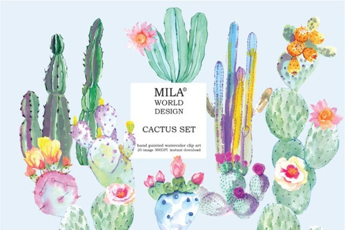 Kit Imágenes Digitales Cactus Watercolor Cactus Clipart