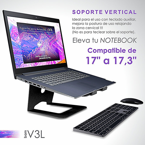 Imagen 2 de 7 de Soporte Notebook Bam V3l Largo Mac-pc 17a17,3 Metal Premium!