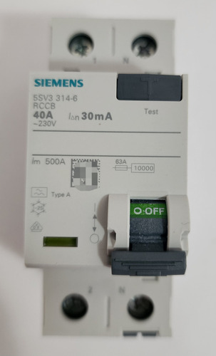 Interruptor diferencial tipo A 2 pólos 40 Amp 30ma Siemens