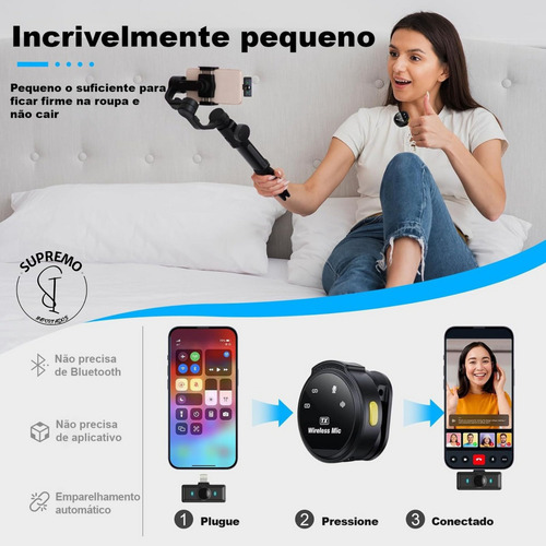 Microfone Lapela Xiaomi J6 Sem Fio Com Adaptador Lightning Preto