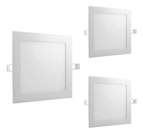 3 Painel Led Plafon 18w Quadrado Embutir Neutro 22x22cm Cor Branco 110V/220V