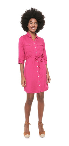 Vestido Chemise Hering Curto Reto Rosa