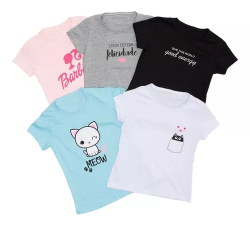 Kit 7 T-shirt Feminina Baby Look Blusa Roupas Femininas