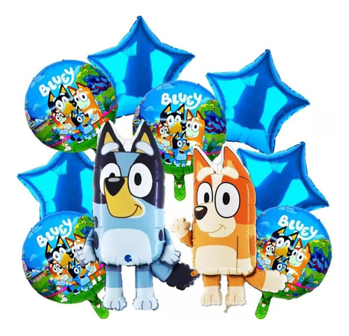 Bouquet 10 Globos Bluey Bingo 60cm3d+8metalizados45cm 