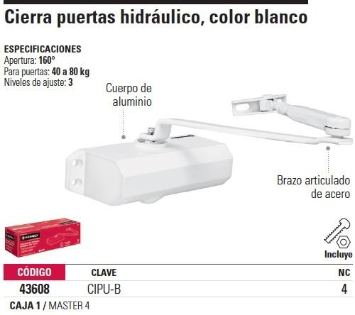 Imagen 2 de 4 de Cierra Puertas Hidraulico Blanco Truper 43608