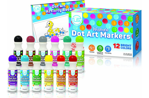 12 Marcadores Lavables 12 Colores Dot Art Markers
