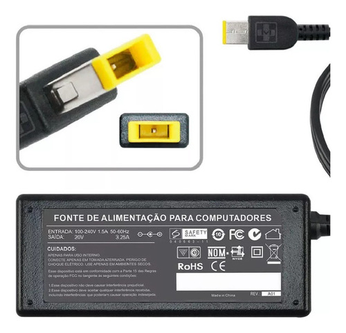Fonte Carregador Para Lenovo Thinkpad E550 20v 3.25 65w 844 Preto