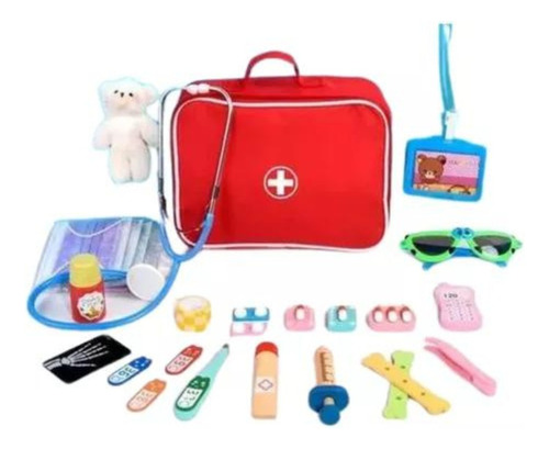 Juguete Didáctico Madera Kit De Médico Emergencias Con Bolso