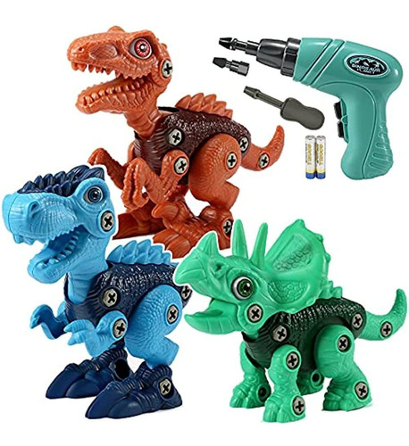 Set De 3 Juguetes De Dinosaurio Para Desarmar Y Armar