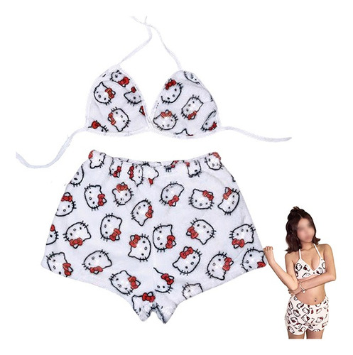Pijamas De Dama Short Y Crop Top Brassier De Hello Kitty