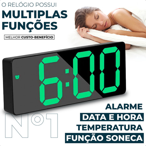 Edicasa Relógio Digital De Mesa E Parede Led Com Data Temperatura E Alarme Despertador Com Função Soneca