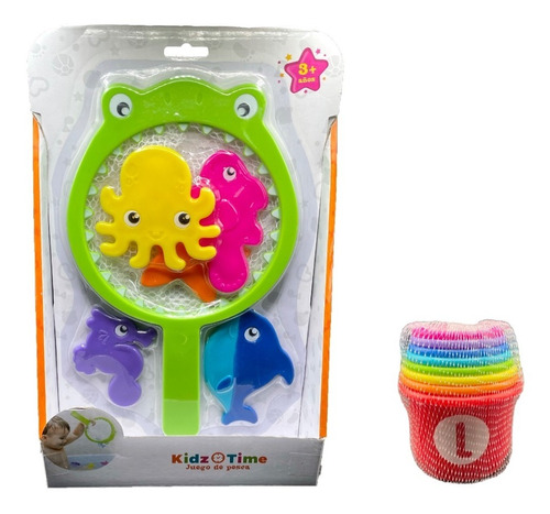 Juguete De Baño Combo Juego De Pesca + Tazas Apilables