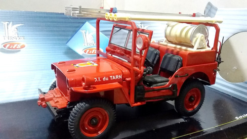 1942 Jeep Willys Pompiers Rosso Escala 1/18 Marca Solido