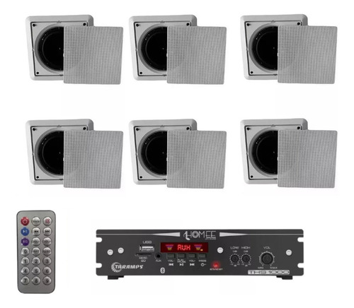Kit Para Som Ambiente Ate 70 Mts Bt Usb Fm P/ Embutir Teto Cor Branco Quadrada