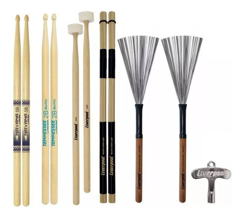 Imagem 1 de 7 de Kit Baquetas Variadas Linha Profissional Liverpool