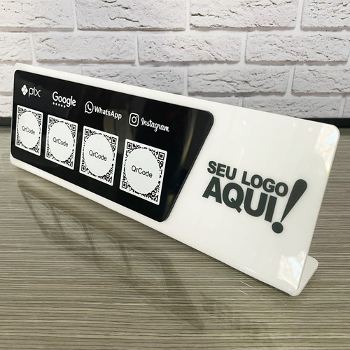 Placa Display 4 Qrcode Acrílico Pix Google Wi-fi Instagram
