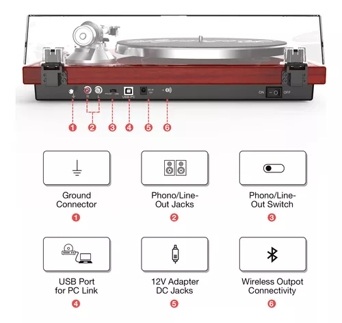 Tocadiscos de transmisión por correa, reproductor de discos de vinilo con  conexión Bluetooth, preamplificador integrado, soporta velocidades de 33  1/3