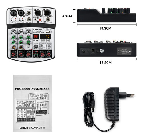 Mezcladora analógica Arvomic ARA-4/mixer amplificada de 4 Canales consola sonido 99 USB