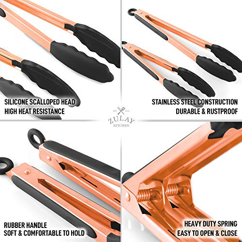 Pinzas Para Cocinar Con Puntas De Silicona Color Oro Rosa