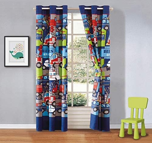 Juego De 2 Paneles De Cortinas Para Niños, Héroes, Bomberos,