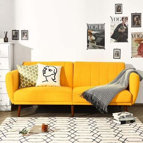 Sofa Cama Plegable Futon Color Amarillo Marca Giantex