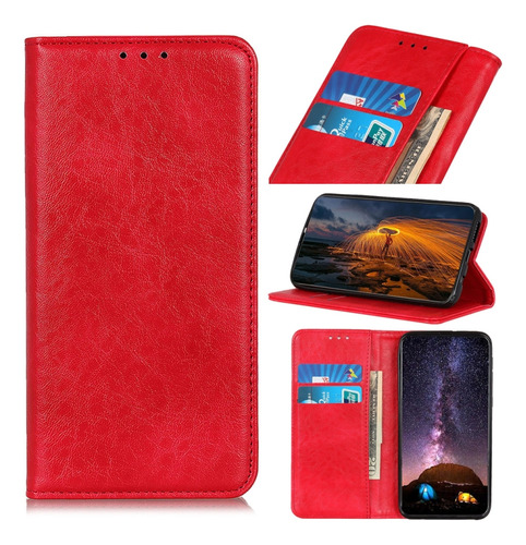 Rojo Para Motorola Moto G60/g40 Fusion Crazy Horse Texture C