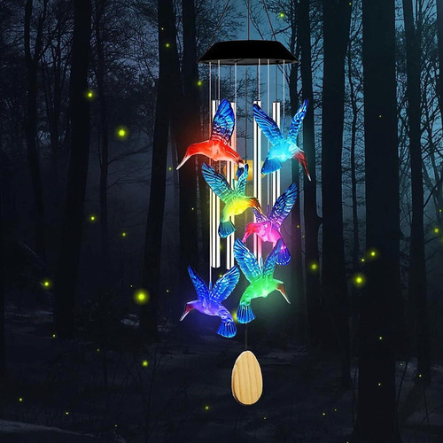 Campanilla De Viento Solar Led Colibr Para Decoración De Jar