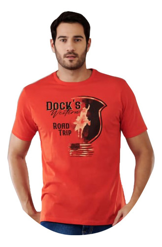 Camiseta Country Masculina Dock's Usa Rt Laranja Ref.3462