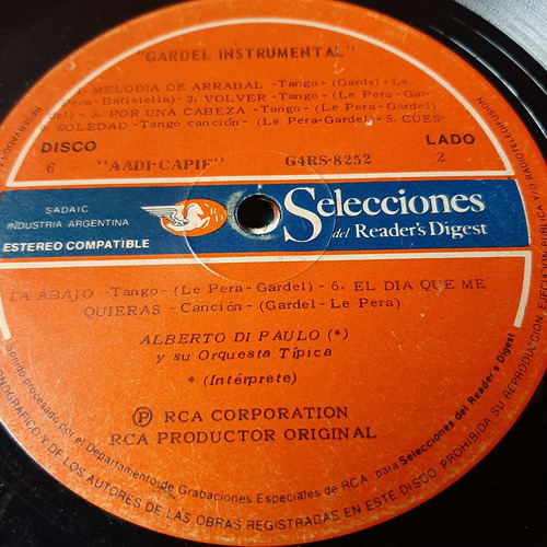 Sin Tapa Disco Carlos Gardel Alberto Di Paulo Orq Tipica T0