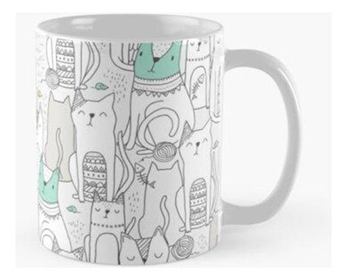 Taza X4 Garabatos De Gatos. Lindos Gatitos. Arte De Mascotas