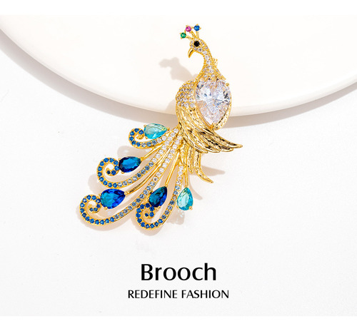 Broche Con Forma De Alfiler Con Cuello De Pavo Real, Lujoso