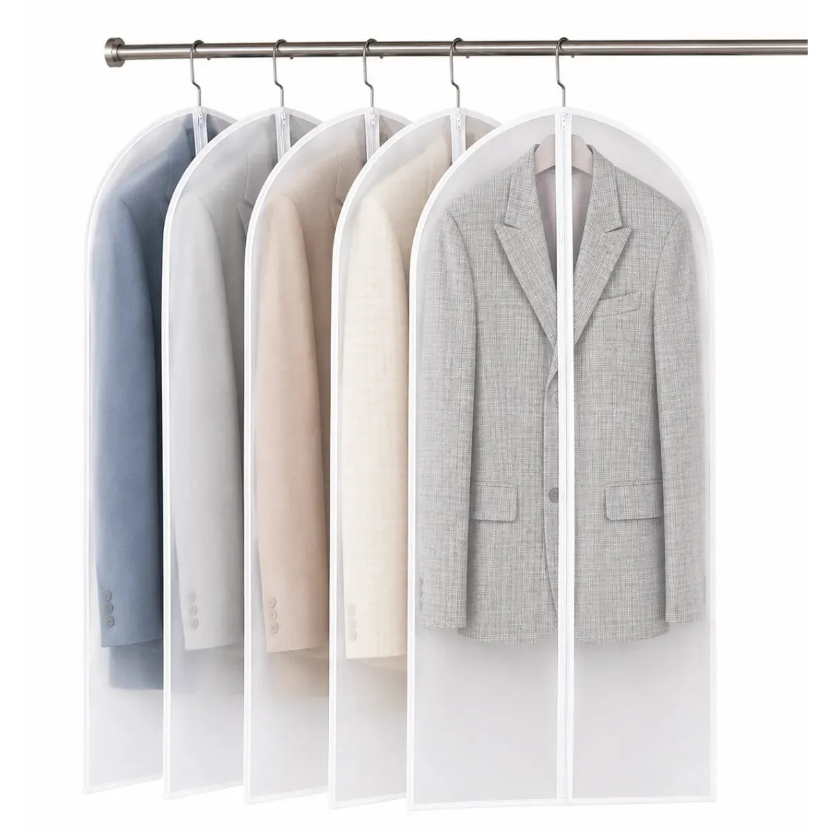 Funda Cubrepolvo Para Ropa 60x120 cm 5 pzs Impermeable Transparente Mate Con Cierre Portatrajes Protector Colgante Para Closet Armario Trajes Vestidos Abrigos Camisas