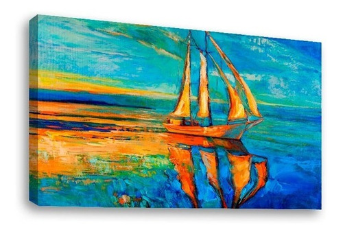 Cuadro Decorativo Canvas Moderno Barco El Mar Azul Pintura