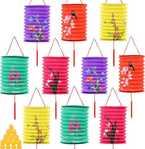 10 Linternas De Papel Chinas, Multicolor, Faroles Colgantes