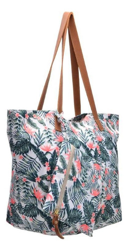Bolsa Feminina Saco Estampada Floral Zíper + Necessaire Cor Verde-escuro