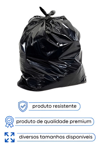 Saco De Lixo 40l 100 Un Plástico Preto Reforçado/resistente