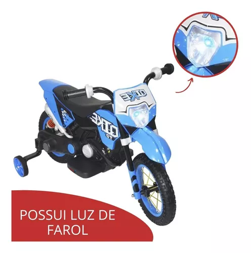 Mini Moto Motinha Elétrica Infantil Azul Cross 6v Luz Som