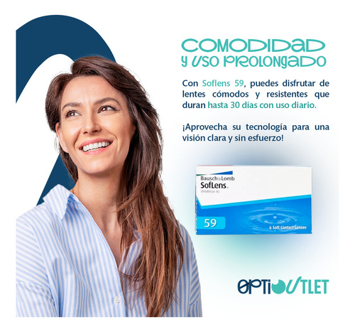 Lentes De Contacto Soflens 59 Bausch + Lomb Con Kit Optioutlet | Graduación -1.00 | Caja 6 Pzas + Espejo + Solución 60ml | Originales | Comodidad Todo El Día |