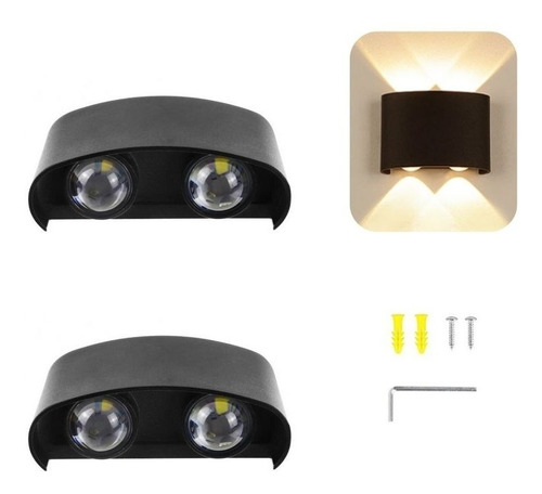 2 Aplique Interior Exterior Impermeable Luz Pared 4w 4 Led