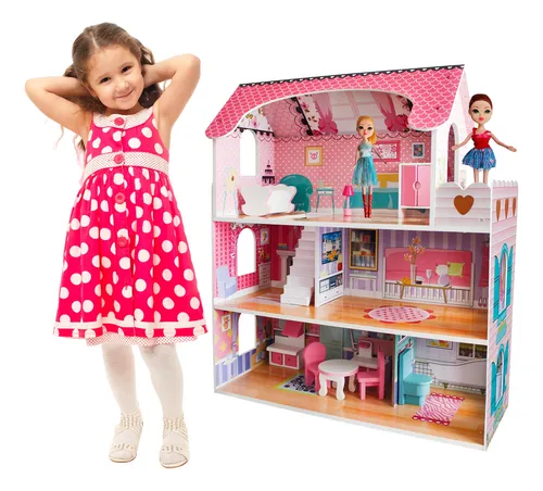 Casa De Muñecas De Madera Con Muebles Casita Para Niñas Emma