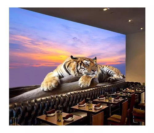 Papel De Parede Animais Tigre Paisagem 3d 6m² Anm119